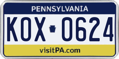 PA license plate KOX0624