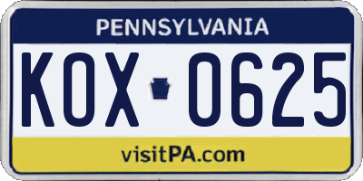 PA license plate KOX0625