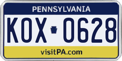 PA license plate KOX0628
