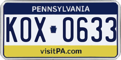 PA license plate KOX0633