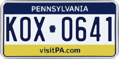 PA license plate KOX0641