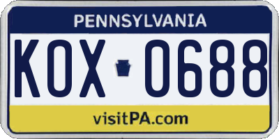 PA license plate KOX0688