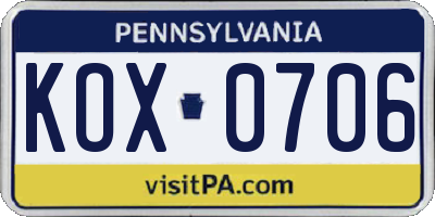 PA license plate KOX0706