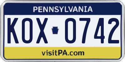 PA license plate KOX0742