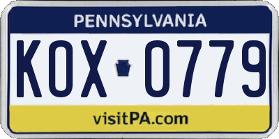 PA license plate KOX0779