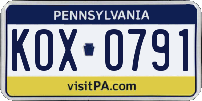 PA license plate KOX0791