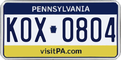 PA license plate KOX0804