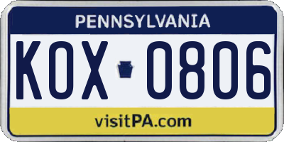 PA license plate KOX0806