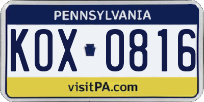 PA license plate KOX0816