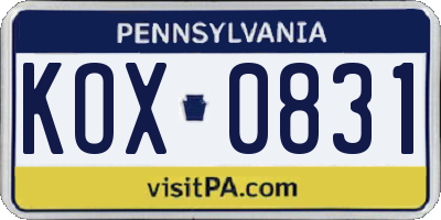 PA license plate KOX0831
