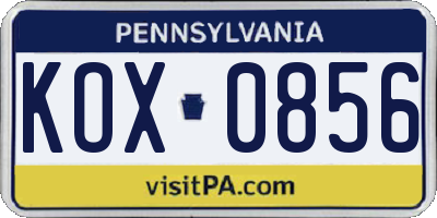 PA license plate KOX0856