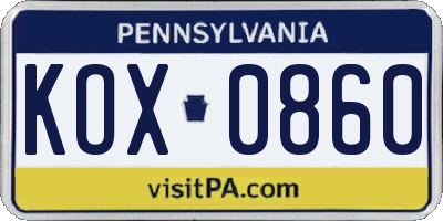PA license plate KOX0860