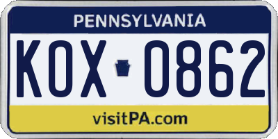 PA license plate KOX0862
