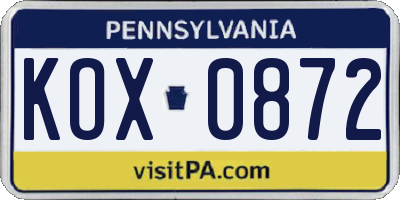 PA license plate KOX0872