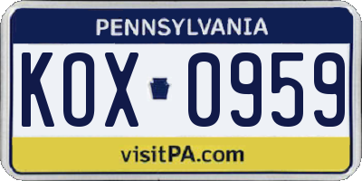 PA license plate KOX0959