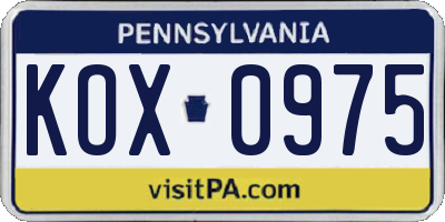 PA license plate KOX0975