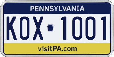 PA license plate KOX1001