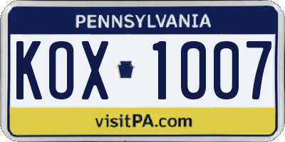 PA license plate KOX1007