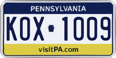 PA license plate KOX1009