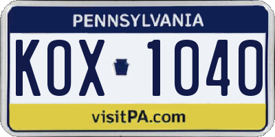 PA license plate KOX1040