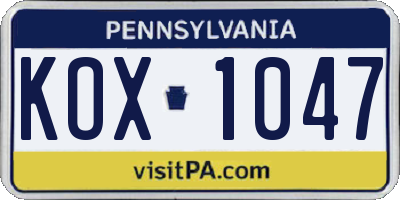 PA license plate KOX1047