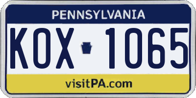 PA license plate KOX1065