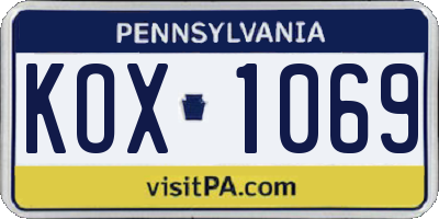 PA license plate KOX1069
