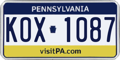 PA license plate KOX1087