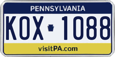 PA license plate KOX1088