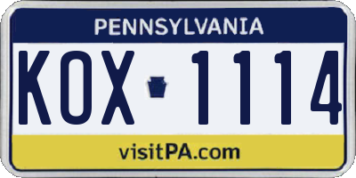 PA license plate KOX1114