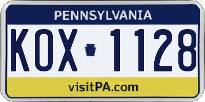 PA license plate KOX1128