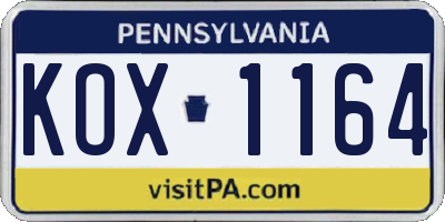 PA license plate KOX1164