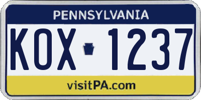 PA license plate KOX1237