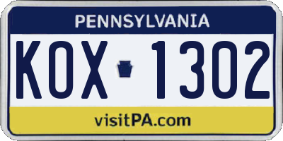 PA license plate KOX1302