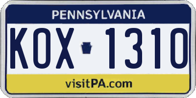 PA license plate KOX1310
