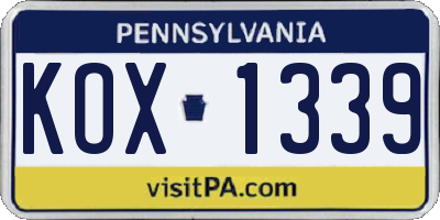 PA license plate KOX1339