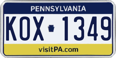 PA license plate KOX1349
