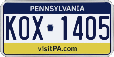 PA license plate KOX1405