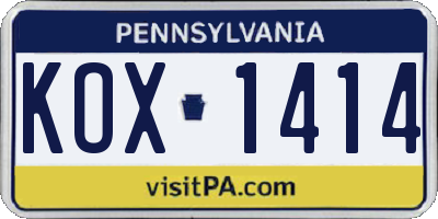 PA license plate KOX1414