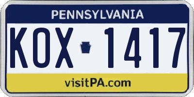 PA license plate KOX1417