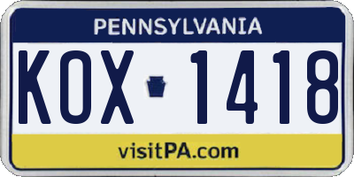 PA license plate KOX1418