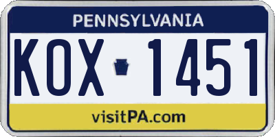 PA license plate KOX1451
