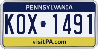 PA license plate KOX1491