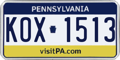PA license plate KOX1513