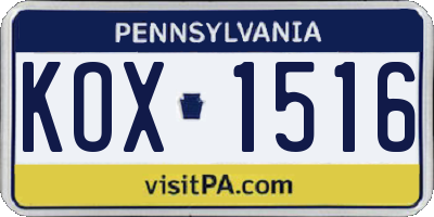 PA license plate KOX1516