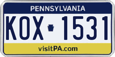 PA license plate KOX1531