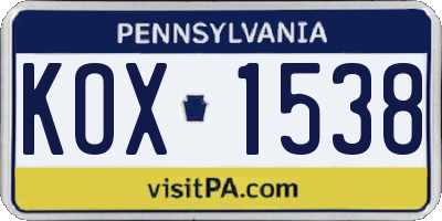 PA license plate KOX1538