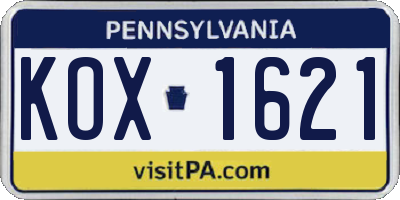 PA license plate KOX1621