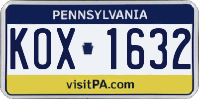 PA license plate KOX1632