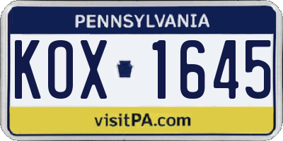 PA license plate KOX1645